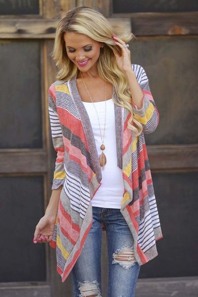 autumn asymmetric striped stitching knitted sweater three-quarter sleeve cardigan thin coat female t-shirt, White;black
autumn asymmetric striped stitching knitted sweater three-quarter sleeve cardigan thin coat female t-shirt, White;black