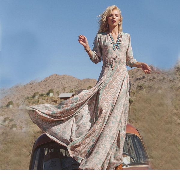 fashion women summer long sleeve floral chiffon boho party vintage print v neck beach maxi long dress print, Black;gray 
fashion women summer long sleeve floral chiffon boho party vintage print v neck beach maxi long dress print, Black;gray