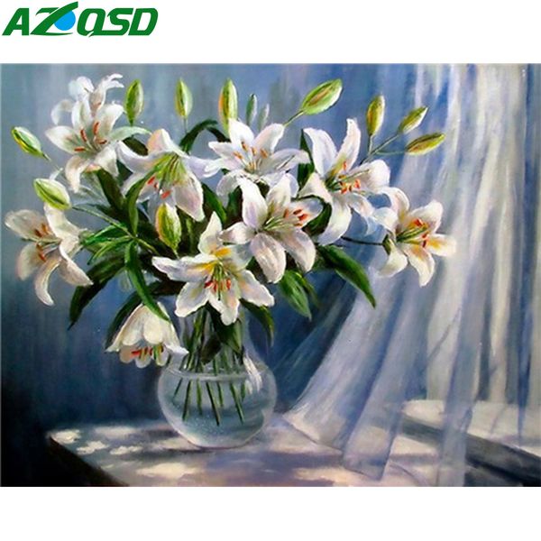 azqsd diy картины маслом by numbers flower unframe picture расписанную раскраски by numbers вазе домашнее украшение акриловые краски