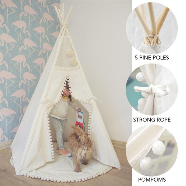 1.5m Portable Children's Tents Tipi Play House Kids Cotton Canvas Play Tent Wigwam Child Little Teepee Room Decoration