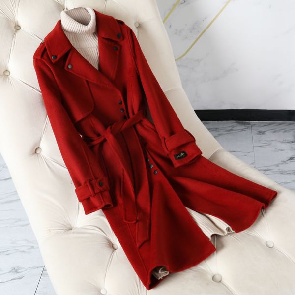 women's wool & blends double-sided cashmere coat 2021 female 100% button belt slim women woolen trench red color elegant overcoat, Black
women's wool & blends double-sided cashmere coat 2021 female 100% button belt slim women woolen trench red color elegant overcoat, Black