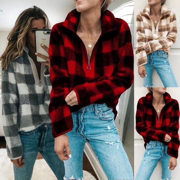 воротник tops casual женской одежды осень зима женщины конструкторы вскользь hoodie плед printed zipper шея кнопка вверх, Black
воротник tops casual женской одежды осень зима женщины конструкторы вскользь hoodie плед printed zipper шея кнопка вверх, Black