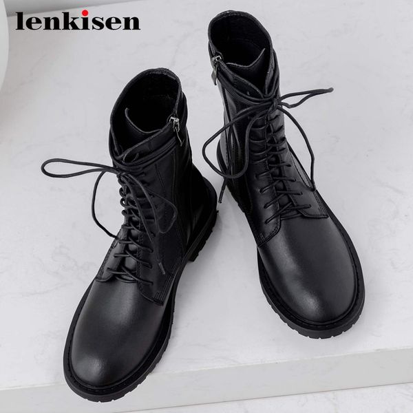 lenkisen new motorcycle boots natural leather cross-tied fashion round toe thick med heel zipper coolest punk mid-calf boots l30, Black
lenkisen new motorcycle boots natural leather cross-tied fashion round toe thick med heel zipper coolest punk mid-calf boots l30, Black