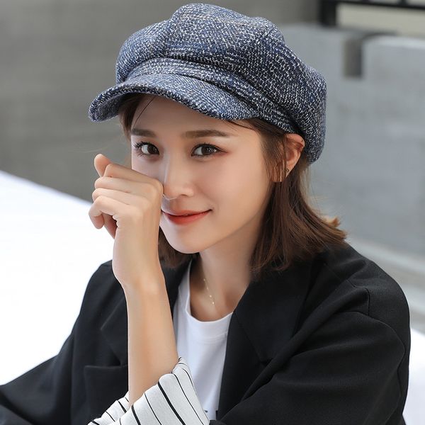 new style for autumn and winter womens korean-style woolen beret outdoor keep warm net red street spainter cap plaid octagonal cap, Blue;gray
new style for autumn and winter womens korean-style woolen beret outdoor keep warm net red street spainter cap plaid octagonal cap, Blue;gray