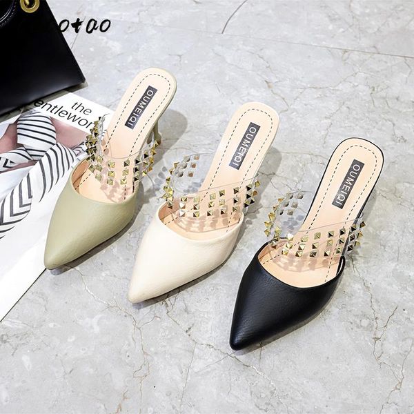 sandals and slippers women wear rivets 2020 spring and summer new wild high-heeled women's shoes pointed thin heel baotou half, Black
sandals and slippers women wear rivets 2020 spring and summer new wild high-heeled women's shoes pointed thin heel baotou half, Black