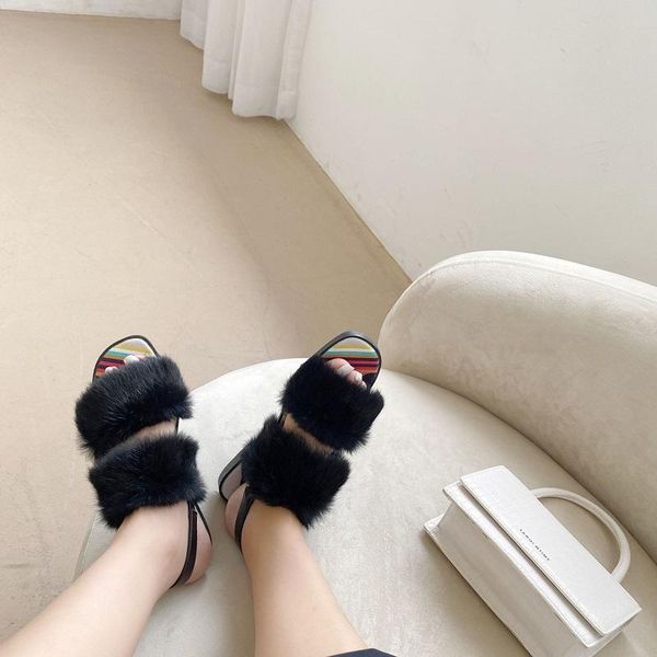 new real rabbit hair summer cool comfortable sandals women shoes open fingered refreshing soft flat sole black buckle slipper
new real rabbit hair summer cool comfortable sandals women shoes open fingered refreshing soft flat sole black buckle slipper