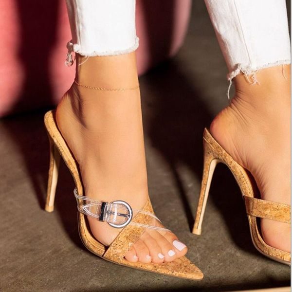 mhyons pvc transparent slippers cross strap pointed toe buckle decoration wood grain high heels slides flip flops pumps, Black
mhyons pvc transparent slippers cross strap pointed toe buckle decoration wood grain high heels slides flip flops pumps, Black