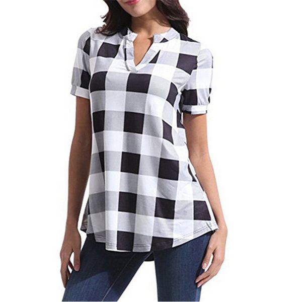 plaid printed short sleeve shirts women v-neck loose large size elegant summer blouse shirts camisas mujer femenina, White
plaid printed short sleeve shirts women v-neck loose large size elegant summer blouse shirts camisas mujer femenina, White
