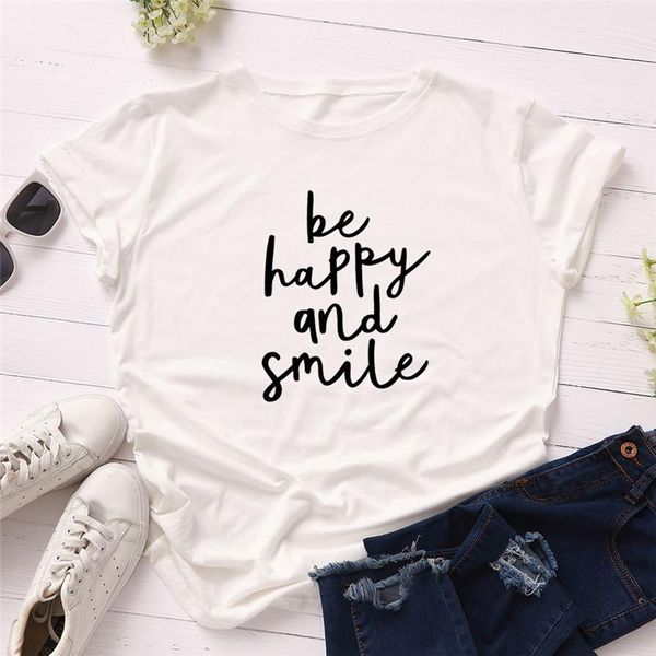neck одежда летняя женская дизайнер tshirts коротким рукавом быть счастливым и улыбка письмо отпечатано tops женский экипаж, White
neck одежда летняя женская дизайнер tshirts коротким рукавом быть счастливым и улыбка письмо отпечатано tops женский экипаж, White