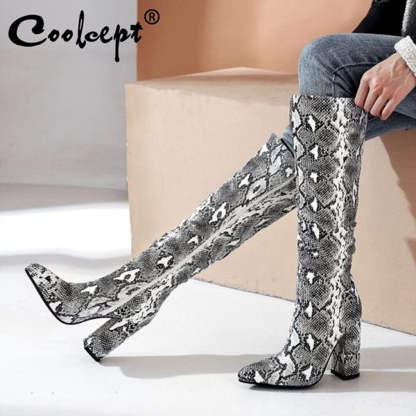coolcept women high heel boots sneak pattern thick heel women winter long boots fashion winter shoes footwear size 34-43, Black
coolcept women high heel boots sneak pattern thick heel women winter long boots fashion winter shoes footwear size 34-43, Black