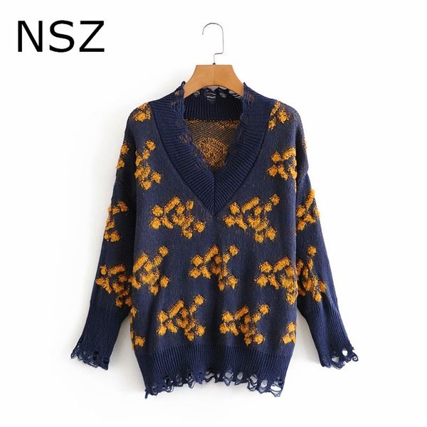 nsz women jacquard contrast color ripped hole oversized knitted sweater v neck fall winter knitted pullovers ladies knitwear, White;black
nsz women jacquard contrast color ripped hole oversized knitted sweater v neck fall winter knitted pullovers ladies knitwear, White;black