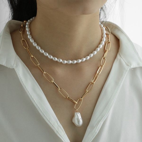 double layer minimalist shaped pearl pendant necklace korean pearl chain choker necklace fashion jewelry for women girl party, Golden;silver
double layer minimalist shaped pearl pendant necklace korean pearl chain choker necklace fashion jewelry for women girl party, Golden;silver