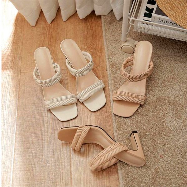slippers thick heels fashion ladies square toe high apricot beige fine woven belt decoration summer, Black
slippers thick heels fashion ladies square toe high apricot beige fine woven belt decoration summer, Black