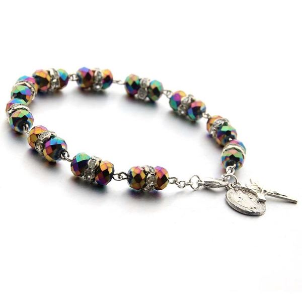 link, chain cross crystal bracelet 8mm beads four colors for women women's charm colorful, Black
link, chain cross crystal bracelet 8mm beads four colors for women women's charm colorful, Black