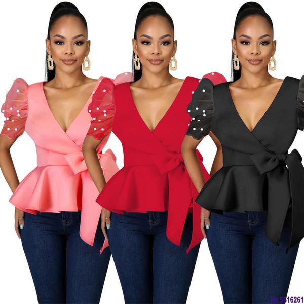 blouse peplum v neck patchwork short sleeve beading with waist belt red black shirts party fashion night date out, White
blouse peplum v neck patchwork short sleeve beading with waist belt red black shirts party fashion night date out, White