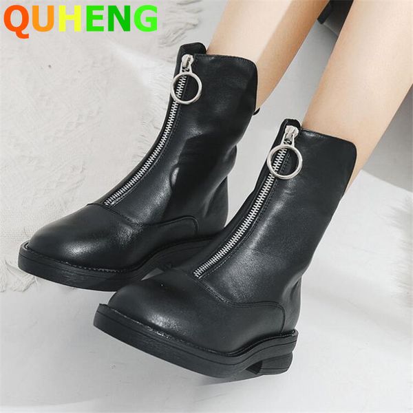 boots 2021 autumn female fashion front zip genuine leather ankle wild women short botas de mujer, Black
boots 2021 autumn female fashion front zip genuine leather ankle wild women short botas de mujer, Black