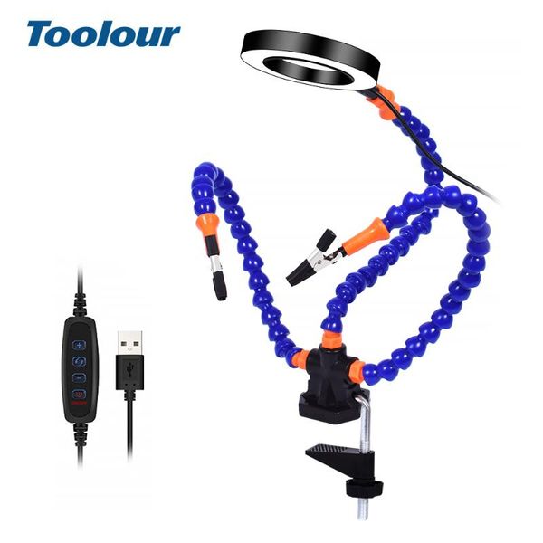 toolour third arm soldering station usb led light magnifier with 3pcs flexible arms helping hands for repairing welding pcb tool
toolour third arm soldering station usb led light magnifier with 3pcs flexible arms helping hands for repairing welding pcb tool