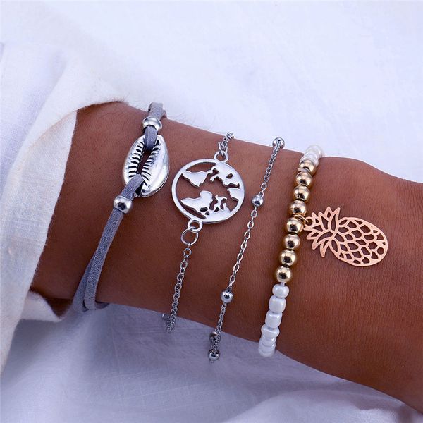 4 pcs/set bohemian pineapple map shell bead chain multi layer bracelets women charm bracelet party wedding jewelry accessories, Golden;silver
4 pcs/set bohemian pineapple map shell bead chain multi layer bracelets women charm bracelet party wedding jewelry accessories, Golden;silver