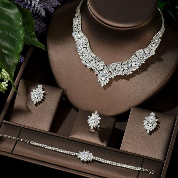 hibride nigeria 4pcs bridal zirconia necklace sets for women jewelry sets crystal wedding jewelry bijoux femme n-1435, Silver
hibride nigeria 4pcs bridal zirconia necklace sets for women jewelry sets crystal wedding jewelry bijoux femme n-1435, Silver