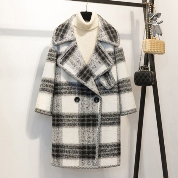 women's wool & blends winter coat women 2021 warm thick long cashmere european fashion jacket outwear gray plaid coats, Black
women's wool & blends winter coat women 2021 warm thick long cashmere european fashion jacket outwear gray plaid coats, Black