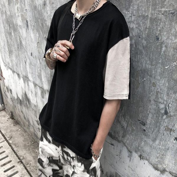 short sleeve mens tee oversize boyfriend styles mens designer tshirts couple hip hop loose sundress irregular patchwork o neck, White;black
short sleeve mens tee oversize boyfriend styles mens designer tshirts couple hip hop loose sundress irregular patchwork o neck, White;black
