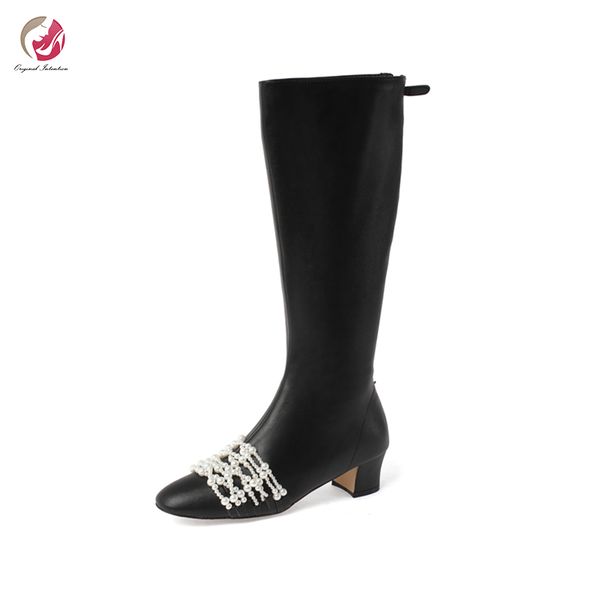 original intention fashion knee high boots woman black pearls chains boots genuine leather round toe shoes woman high quality
original intention fashion knee high boots woman black pearls chains boots genuine leather round toe shoes woman high quality