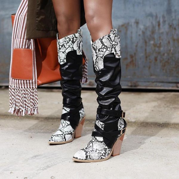 boots snake print stitching mixed colors buckle knee high winter women shoes pointed toe cowgirl western, Black
boots snake print stitching mixed colors buckle knee high winter women shoes pointed toe cowgirl western, Black