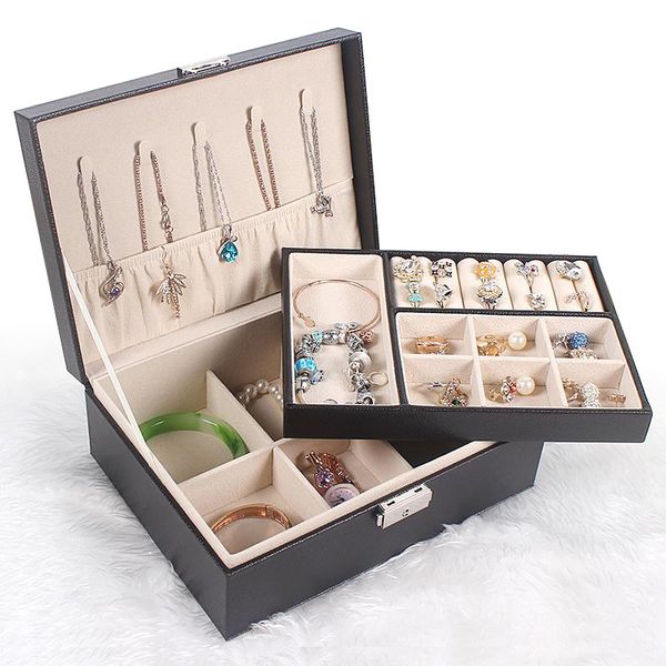 double-layer leather jewelry box large jewelry organizer storage box jewelry holder necklace rings earring bracelet box mx200810, Black;white
double-layer leather jewelry box large jewelry organizer storage box jewelry holder necklace rings earring bracelet box mx200810, Black;white