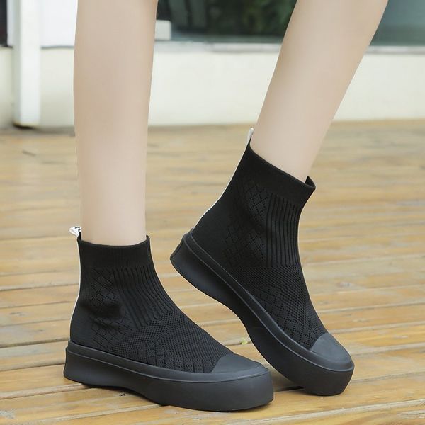 breathable knitted elastic cloth sock boots women round toe slip on autumn ankle boots female casula flat platform shoes, Black
breathable knitted elastic cloth sock boots women round toe slip on autumn ankle boots female casula flat platform shoes, Black