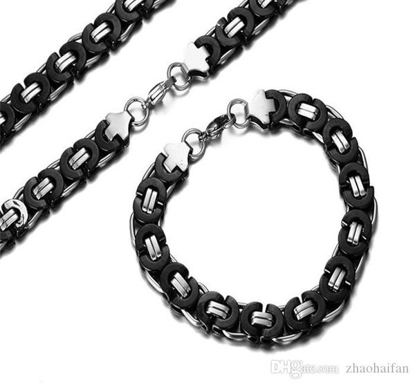 zhf jewelry 134.3g / pair 11mm domineering necklace bracelet set black whitd precision steel birthday present bracelet003, Silver
zhf jewelry 134.3g / pair 11mm domineering necklace bracelet set black whitd precision steel birthday present bracelet003, Silver
