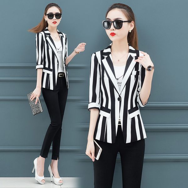 2020 fashion striped lady suit jacket korean temperament spring summer slim short blazers suit jackets for women outerwear b298, White;black
2020 fashion striped lady suit jacket korean temperament spring summer slim short blazers suit jackets for women outerwear b298, White;black
