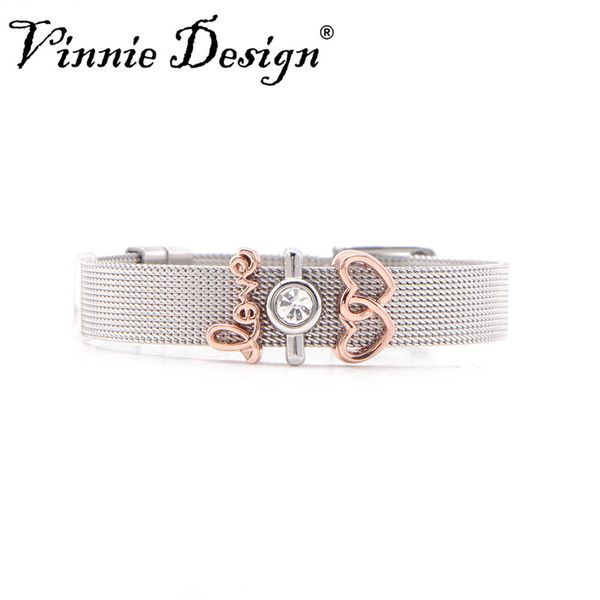vinnie design jewelry silver color stainless steel mesh bracelet with love heart slide charms, Golden;silver
vinnie design jewelry silver color stainless steel mesh bracelet with love heart slide charms, Golden;silver