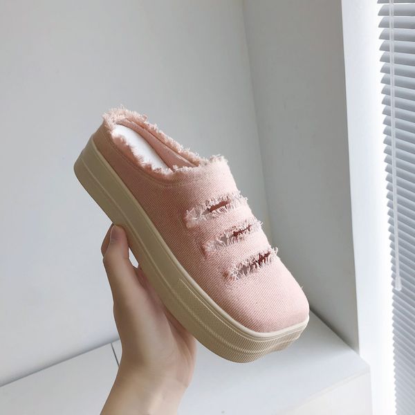 2020 nian baotou canvas ban tuo xie female tide outer wear lag mule with wild fashion western style casual shoes, Black
