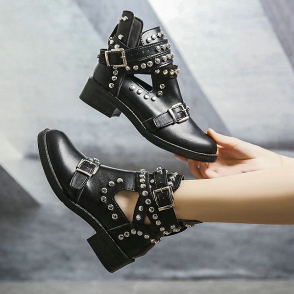 women ankle boots women's fashion rivet shoes woman leather buckle strap ladies chunky heels female punk rome footwear martin boots sim, Black
women ankle boots women's fashion rivet shoes woman leather buckle strap ladies chunky heels female punk rome footwear martin boots sim, Black