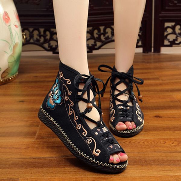2020 new chinese embroidered cloth shoes flat heel fish mouth lace-up shoes women's single, Black
2020 new chinese embroidered cloth shoes flat heel fish mouth lace-up shoes women's single, Black