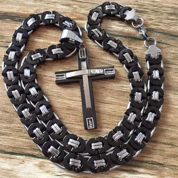 stainless steel cross pendant necklace mens thick link byzantine chain choker collier pendentif black, Silver
stainless steel cross pendant necklace mens thick link byzantine chain choker collier pendentif black, Silver