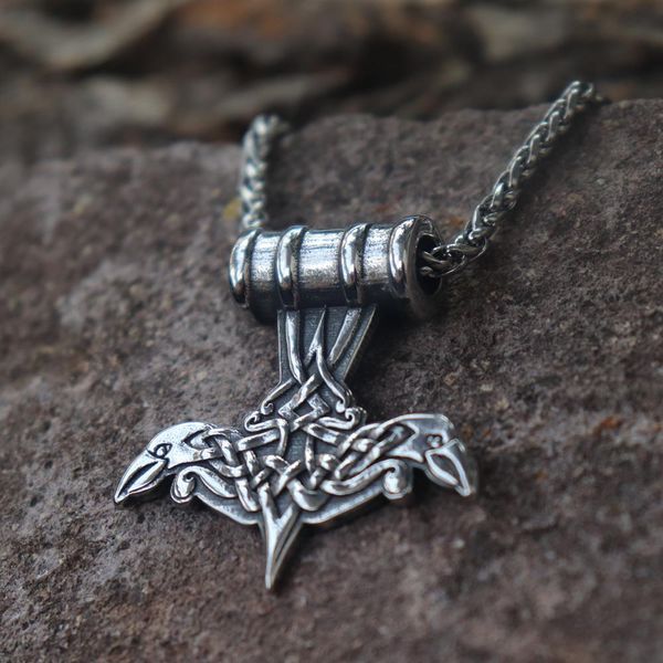 viking celtics double crow mjolnir thor's hammer 316l stainless steel pendant necklace scandinavian amulet jewelry gife, Silver
viking celtics double crow mjolnir thor's hammer 316l stainless steel pendant necklace scandinavian amulet jewelry gife, Silver