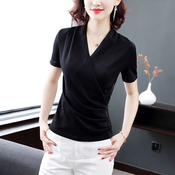 women spring summer style blouses shirts lady casual short sleeve v-neck wrap blusas dd8892, White
women spring summer style blouses shirts lady casual short sleeve v-neck wrap blusas dd8892, White
