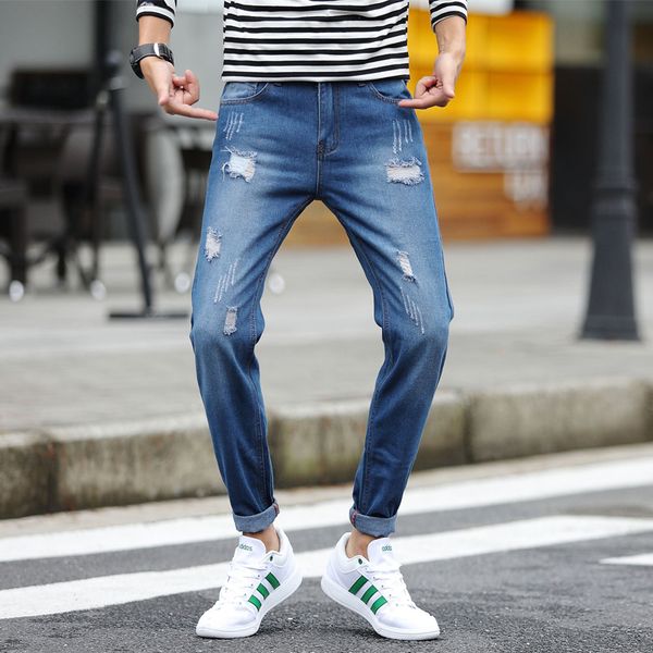 men jeans slim fit denim jeans holes pants waist hip hop classic blue quality trousers non-ripped pants
men jeans slim fit denim jeans holes pants waist hip hop classic blue quality trousers non-ripped pants