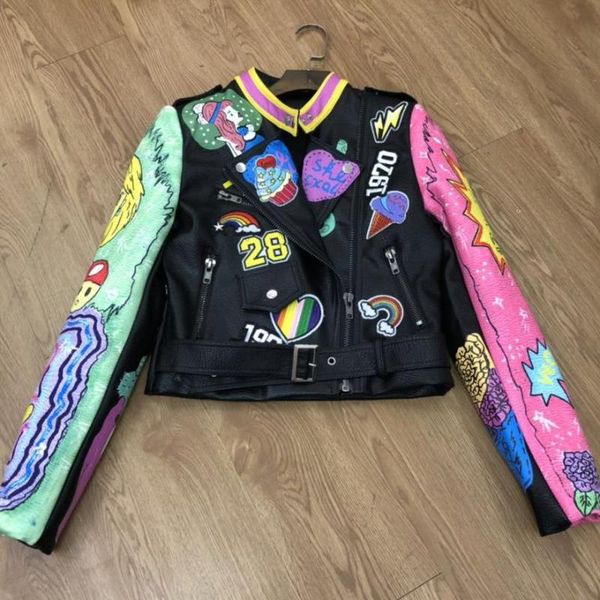autumn spring graffiti studs rivet beading women pu leather jacket punk style motorcyle leather jackets coats streetwear f1086, Black
autumn spring graffiti studs rivet beading women pu leather jacket punk style motorcyle leather jackets coats streetwear f1086, Black