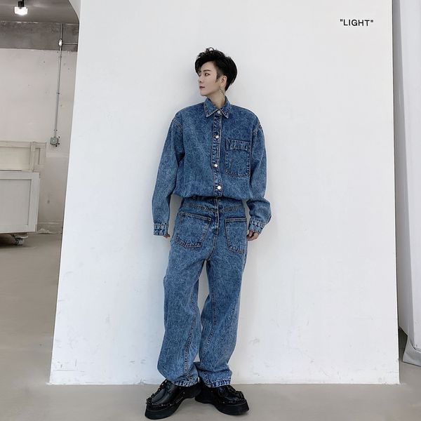 men's jeans european and american trend retro denim jumpsuit trendy men fashion simple casual show trousers, Blue
men's jeans european and american trend retro denim jumpsuit trendy men fashion simple casual show trousers, Blue