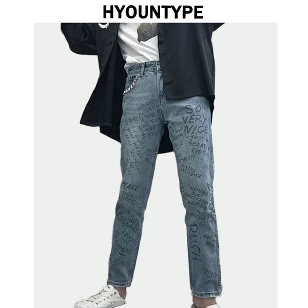 men's jeans rivet graffiti letter printed denim men slim casual distressed zipper trousers 2021 fashion design high-street pants, Blue
men's jeans rivet graffiti letter printed denim men slim casual distressed zipper trousers 2021 fashion design high-street pants, Blue