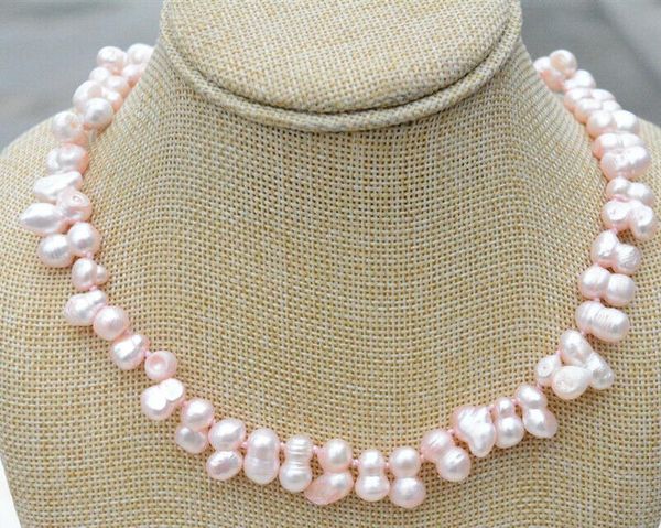 odd-shaped baroque pink akoya cultured pearl beads necklace 18, Silver