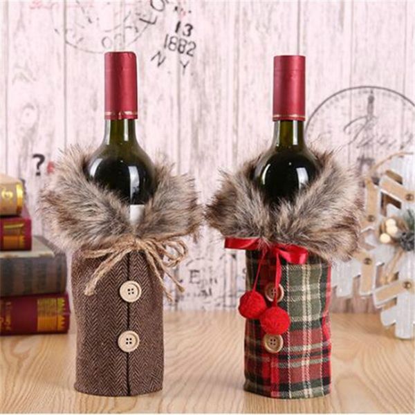 creative wine bottle cover for christmas drinks with bow plaid linen bottle clothes coat with fur collar xmas decoration ornament ly927
creative wine bottle cover for christmas drinks with bow plaid linen bottle clothes coat with fur collar xmas decoration ornament ly927