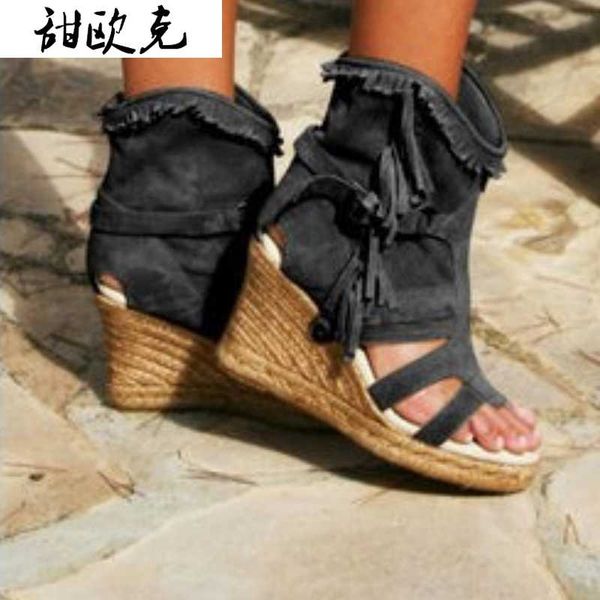 boots 2021 summer women's sandals fashion pull-on mid-calf hasp fringed slope heel fish mouth suede botas mujer, Black
boots 2021 summer women's sandals fashion pull-on mid-calf hasp fringed slope heel fish mouth suede botas mujer, Black
