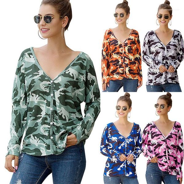 casual v neck loose long sleeve print tshirt womens camouflage print cardigan tshirt, White
casual v neck loose long sleeve print tshirt womens camouflage print cardigan tshirt, White