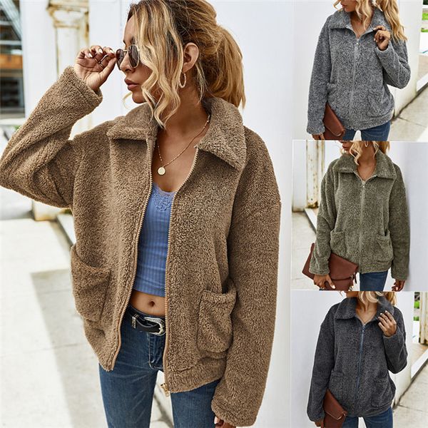 womens lamb wool fashion jackets autumn winter solid color pocket zipper fly short coats women loose outerwears, Black;brown
womens lamb wool fashion jackets autumn winter solid color pocket zipper fly short coats women loose outerwears, Black;brown