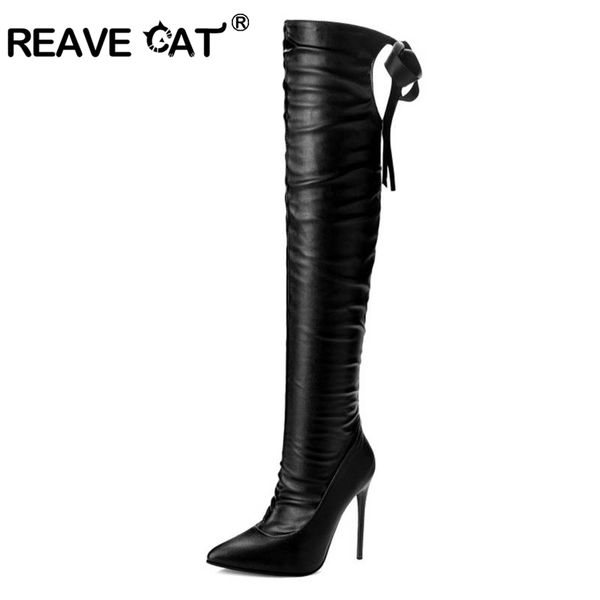 reave cat womens over-the-knee boots pointed toe high thin heels lace up flock faux leather riband big size 34-48 botas casual, Black
reave cat womens over-the-knee boots pointed toe high thin heels lace up flock faux leather riband big size 34-48 botas casual, Black