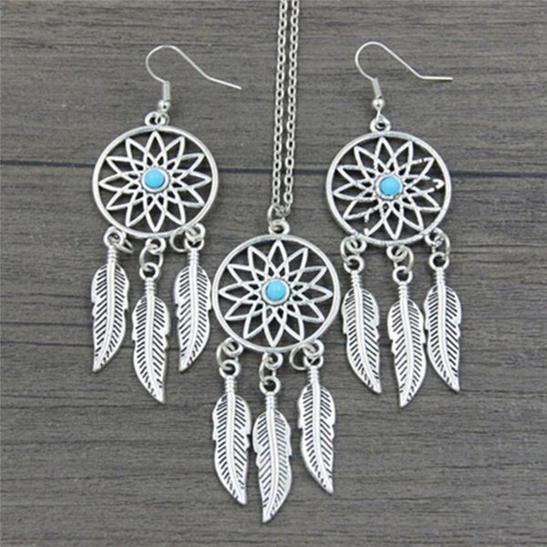 fashion bohemian dreamcatcher leaves feather pendant necklace earrings jewelry set, Silver
fashion bohemian dreamcatcher leaves feather pendant necklace earrings jewelry set, Silver