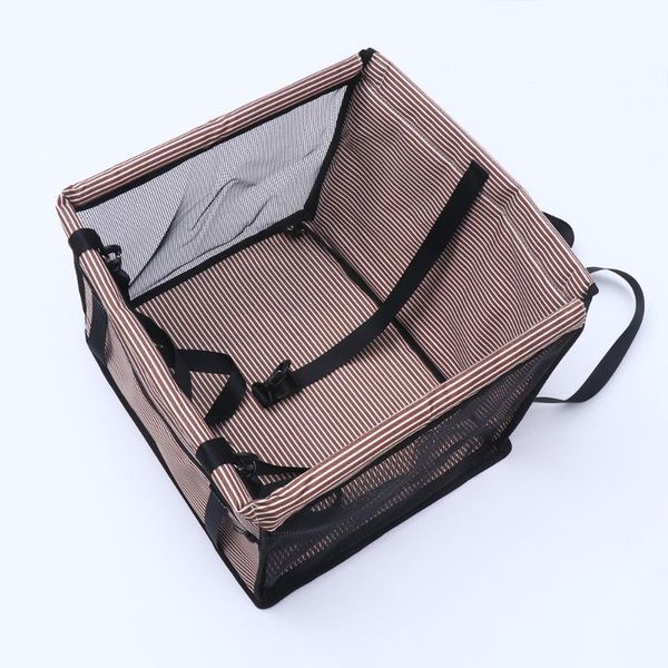 pet car bag breathable pet car carrier vehicle carrier durable backpack for home (coffee, stripe pattern